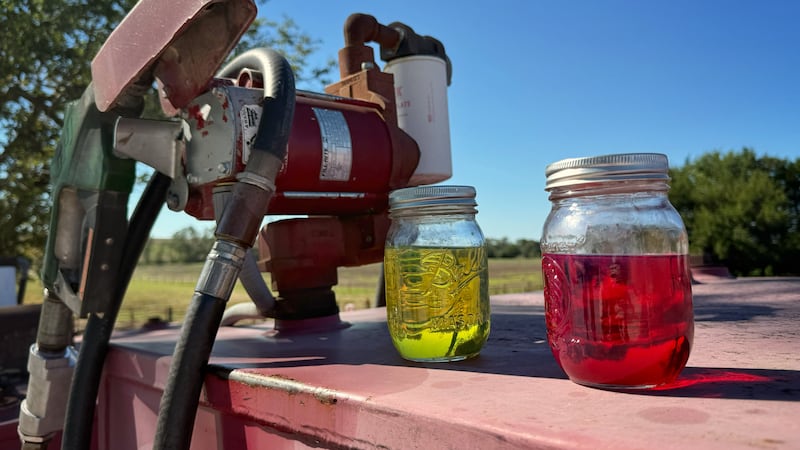 The difference between clear diesel and red-dyed diesel