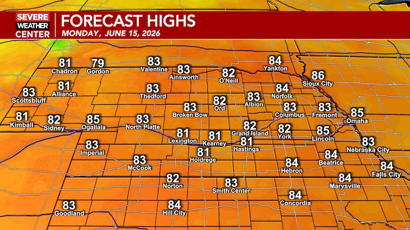 Here are the forecast highs for tomorrow.