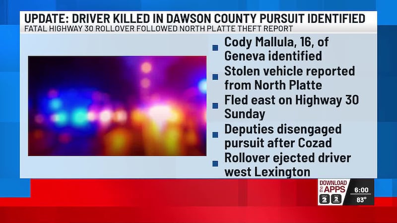The driver killed in Sunday’s pursuit and rollover crash west of Lexington on Highway 30 has...