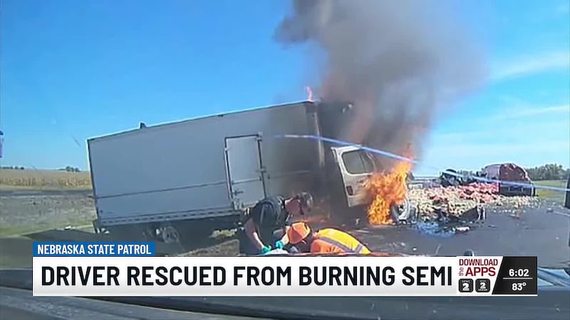 A Nebraska state trooper, two state transportation workers, and bystanders rescued a trapped...